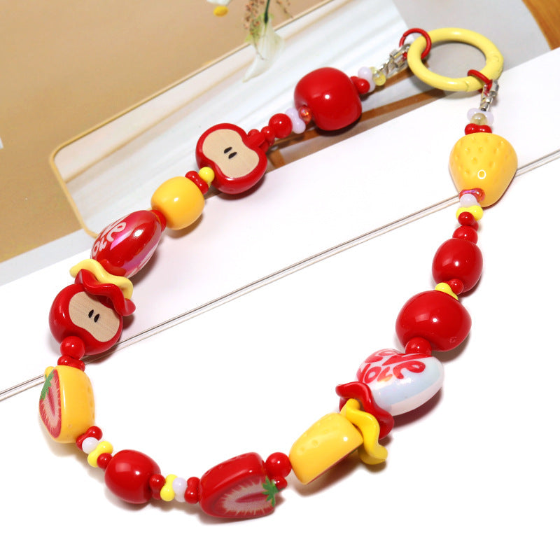Wholesale 100pcs/pack Creative colorful three-dimensional strawberry apple fruit beaded cartoon high-value loose beads DIY mobile phone chain jewelry accessories